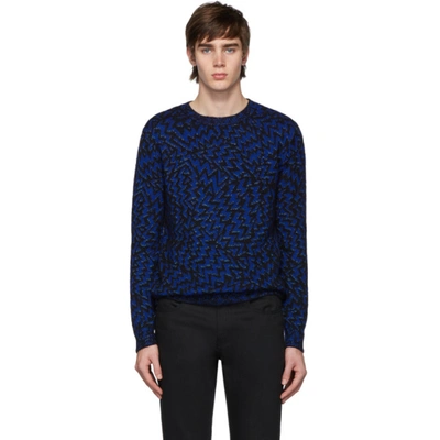 Saint Laurent Eclaire Zig-zag Jacquard Sweater In Blue