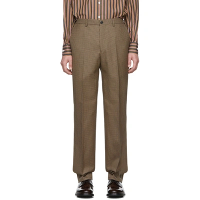 Cobra S.c. Brown And Black Wool Houndstooth Classic Trousers In Brown/black