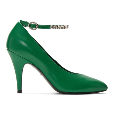 Gucci 绿色水晶踝带高跟鞋 In 3727 Green