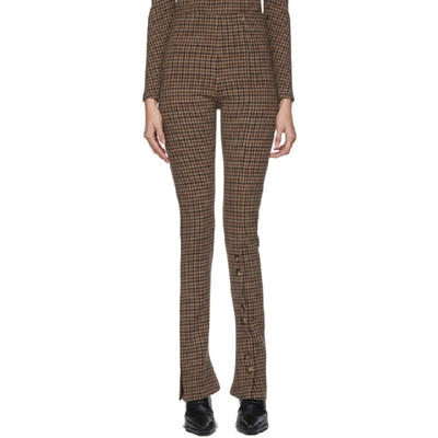 A.w.a.k.e. Flared Check Trousers In Beige/brown