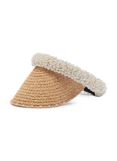 Laurence & Chico Pearl Embellished Straw Visor In Neutral