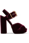 Prada Bi-colour Velvet Platform Sandals In Burgundy