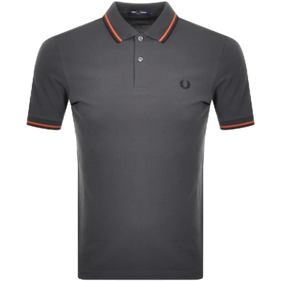 Fred Perry Twin Tipped Slim Fit Polo In Charcoal / Orange