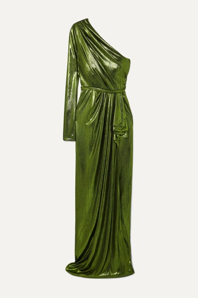 Ong-oaj Pairam Eris One-sleeve Draped Lamé Gown In Green