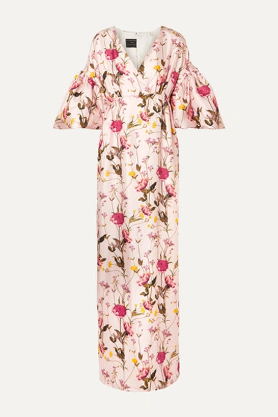 Mother Of Pearl Scarlett Faux Pearl-embellished Floral-print Silk-twill Maxi Dress In Pastel Pink