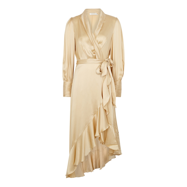 Zimmermann Super Eight Ruffled Silk Wrap Midi Dress In Cream | ModeSens
