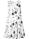 Oscar De La Renta Pleated Floral-print Grain De Poudre Wool-blend Mini Dress In Ivory