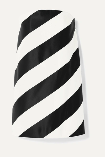 Saint Laurent Strapless Striped Silk And Wool-blend Mini Dress In Blanc Optique Noir
