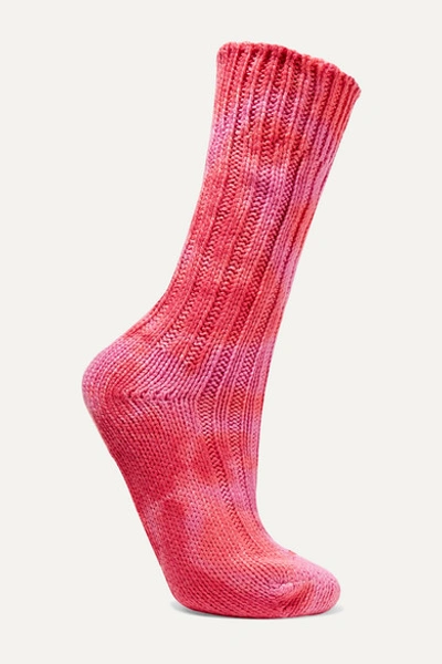 The Elder Statesman Yosemite Tie-dyed Ribbed Cashmere Socks In Pink