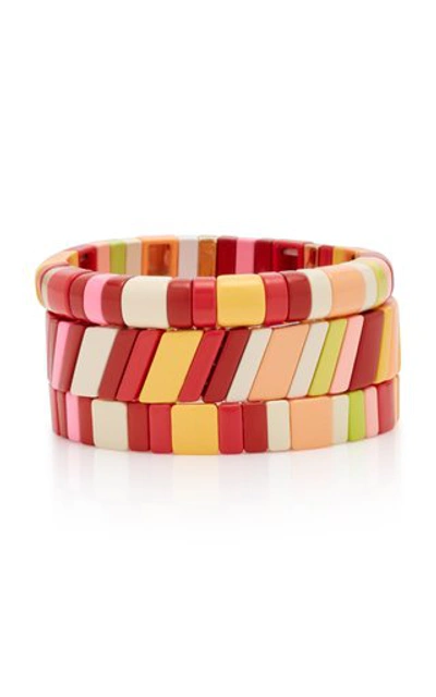 Roxanne Assoulin Negroni Set Of Three Enamel And Gold-tone Bracelets In Red