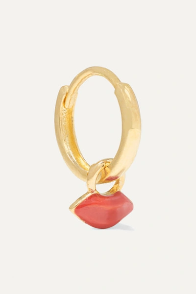 Alison Lou Mini Lip Huggy 14-karat Gold And Enamel Earring