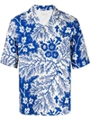 Alexander Mcqueen Flower Print Viscose Bowling Shirt In Blue/ivory