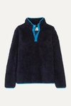 Tory Sport Sherpa Shell-trimmed Cotton-blend Fleece Jacket In Navy