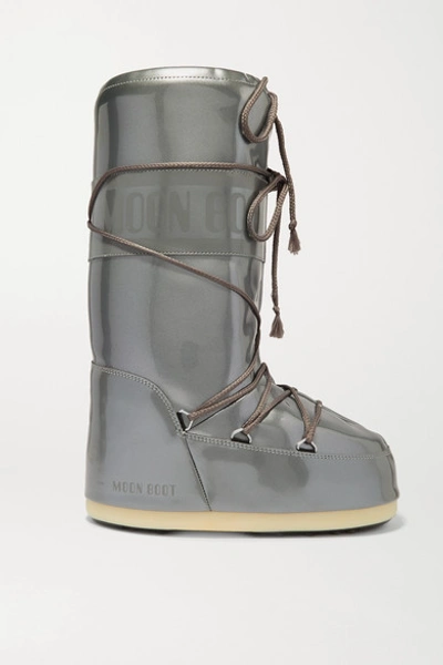 Moon Boot Glance Metallic Rubber Snow Boots In Silver