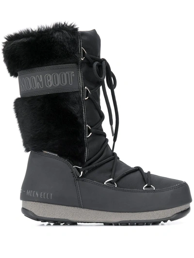 Moon Boot Shell, Rubber And Wool Snow Boots In Black