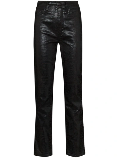 Frame Le Sylvie Croc-effect High-rise Slim-leg Jeans In Black