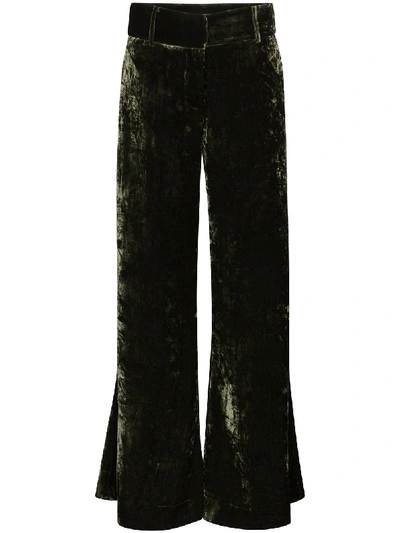 Frame Panne Crushed-velvet Wide-leg Trousers In Green