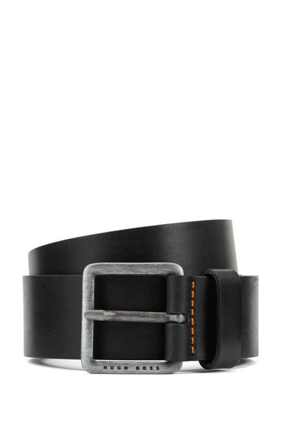 Hugo Boss Leather Belt With Signature Stitching In Black