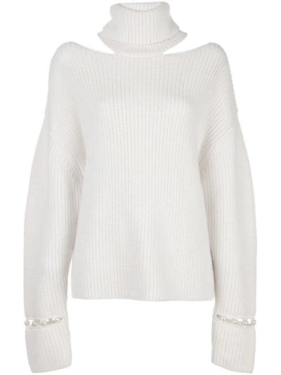 Alice And Olivia Lara Cold-shoulder Turtleneck Jumper In White