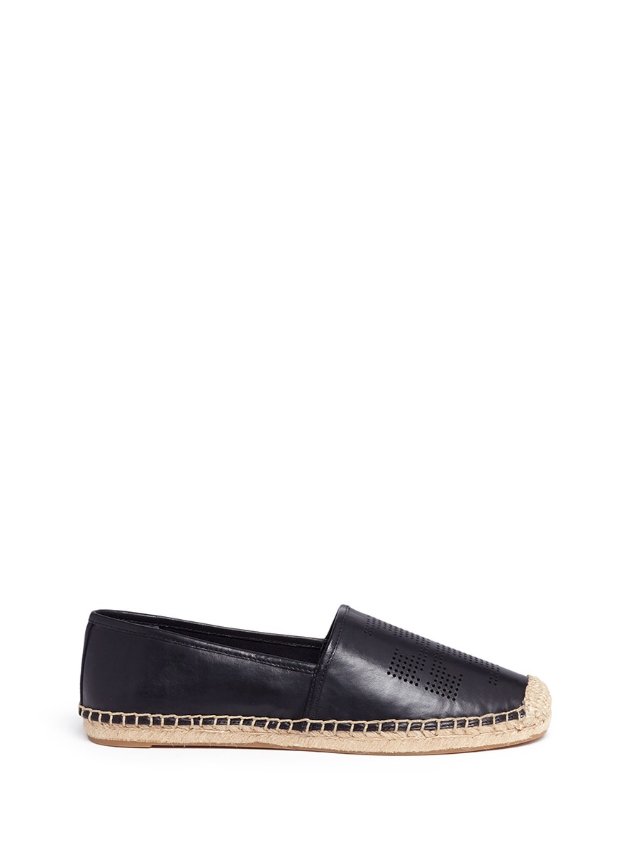 Tory Burch Perforated Logo Leather Espadrilles In Black | ModeSens