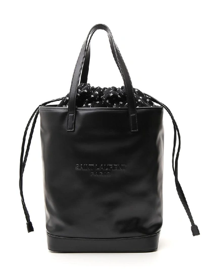 Saint Laurent Teddy Logo Drawstring Tote Bag In Black