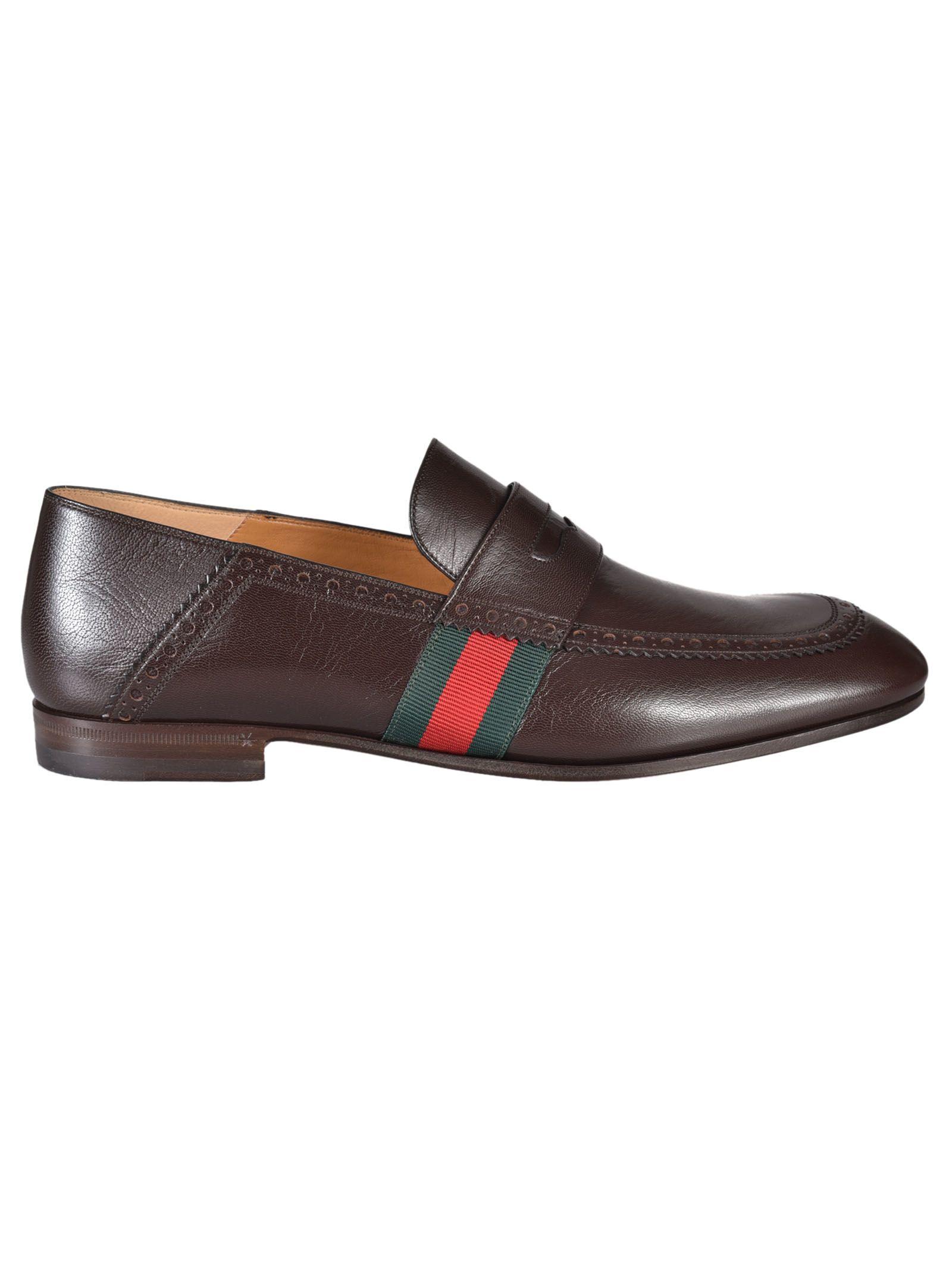 Gucci Web Trim Loafers In Marrone | ModeSens