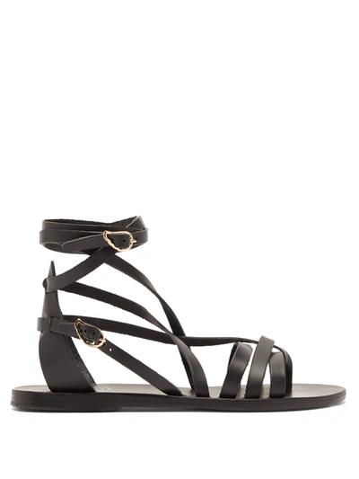 Ancient Greek Sandals Satira Wraparound Leather Sandals In Black