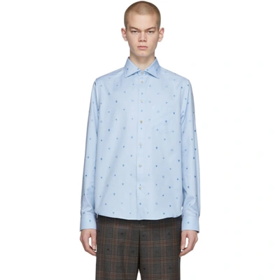 Gucci Symbols Fil Coupe Cotton Button-up Shirt In Blue,mother Of Pearl