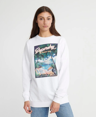 Superdry Sun Island Crew Sweatshirt In White