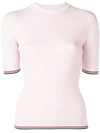 Thom Browne Rwb-stripe Ribbed T-shirt In Pink