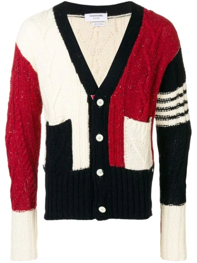 Thom Browne Colour-blocked Wool And Mohair-blend Cardigan In White