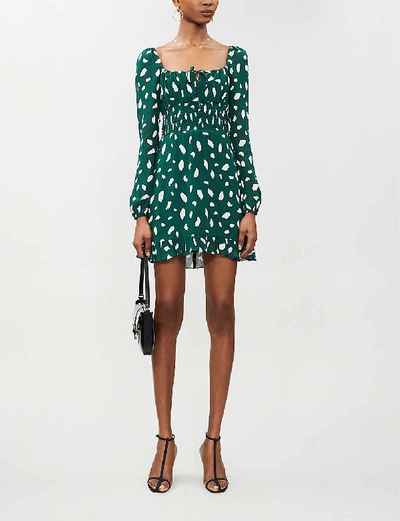 Reformation Rue Abstract Dot-print Crepe Mini Dress In Fen