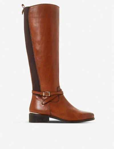 Dune True Double-strap Leather Knee-high Boots In Tan-leather