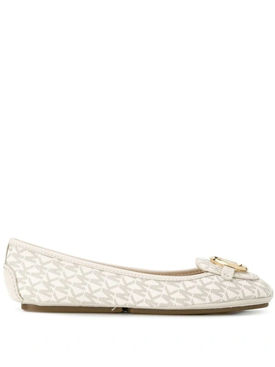 Michael Michael Kors Jilly Womens Faux Leather Slip-on Ballet Flats In Beige