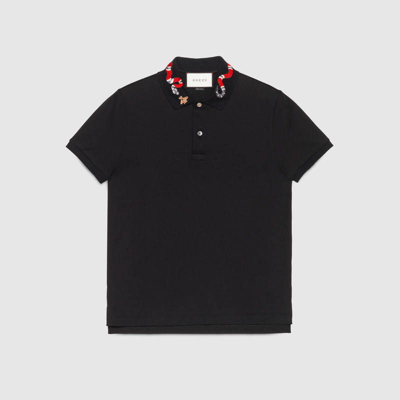 Gucci Cotton Polo With Kingsnake Embroidery In Black | ModeSens