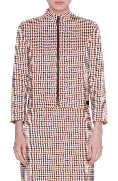 Akris Punto Houndstooth Jacquard Cotton Blend Jacket In Multi Luminous Red