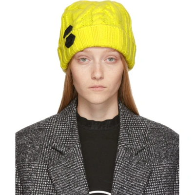 Off-white Rubber Patch Cable Knit Wool Beanie In Yellow