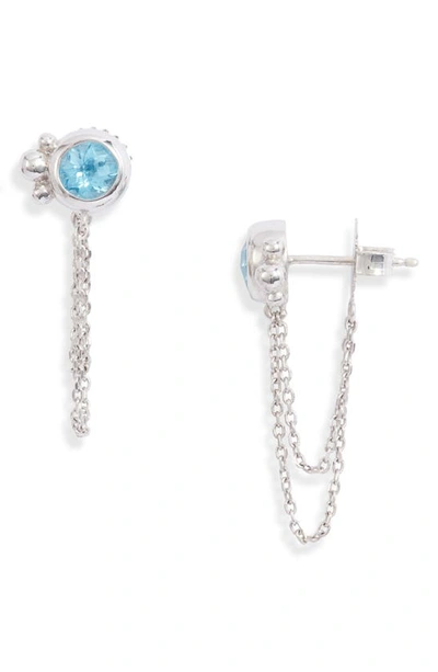Anzie Bonheur Bubbling Brook Chain Detail Stud Earrings In Blue Sapphire