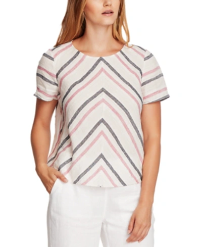 Vince Camuto Canyon Stripe Short Sleeve Linen Top In Dusty Rose