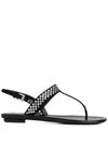 Prada Crystal Embellished Thong Sandal In Schwarz