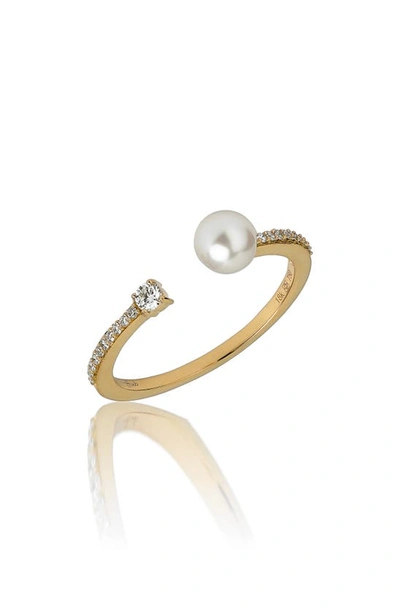 Hueb Spectrum Pearl & Diamond Ring In Yellow Gold