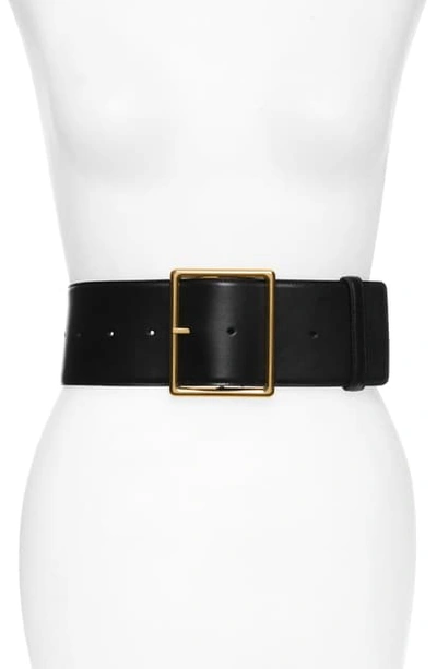 Saint Laurent Leather Belt In Noir/ Silver