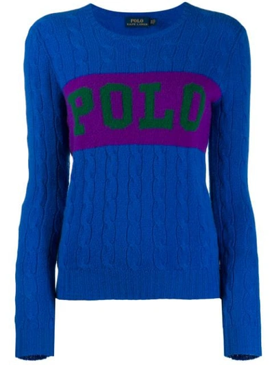 Polo Ralph Lauren Cable Logo Colorblock Wool & Cashmere Sweater In 001 Spa Royal Multi