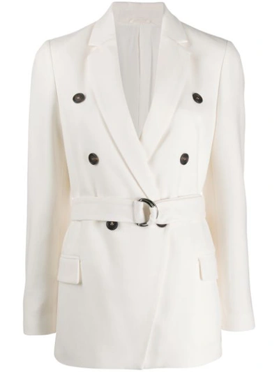 Brunello Cucinelli Belted Wool & Cashmere Blazer In White
