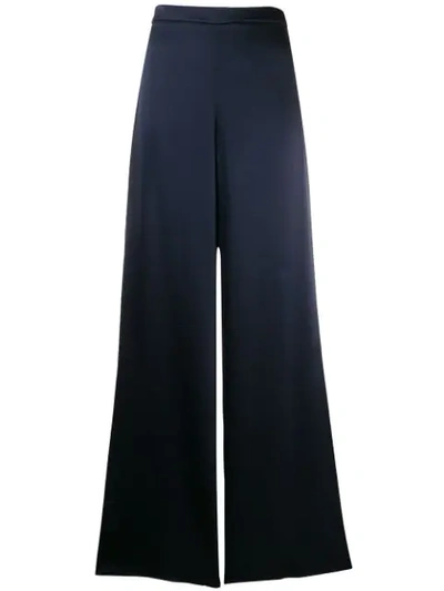 Cushnie High Waist Wide Leg Silk Trousers In Blue