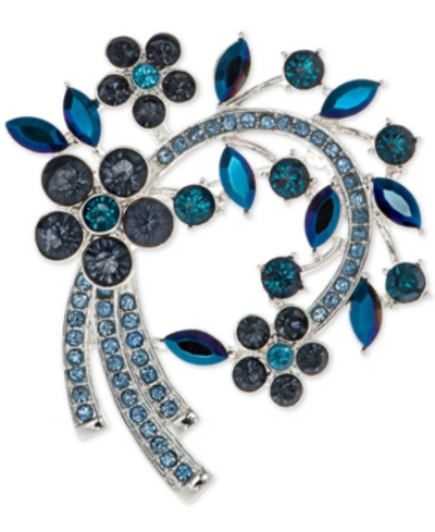 Anne Klein Stone Flower Cluster Arched Pin, Created For Macy's In Blue