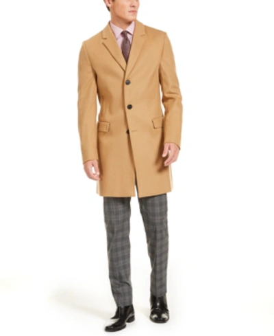 Hugo Boss Boss Men's Slim-fit Solid Overcoat In Tan