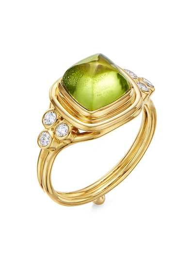 Temple St Clair Women's High 18k Yellow Gold, Peridot & Diamond Classic Sugar Loaf Ring In Green/gold
