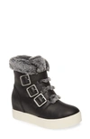 J/slides Spat Faux Fur Trim Wedge Bootie In Black Leather