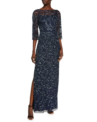 Aidan Mattox Embellished Boatneck Gown In Twilight